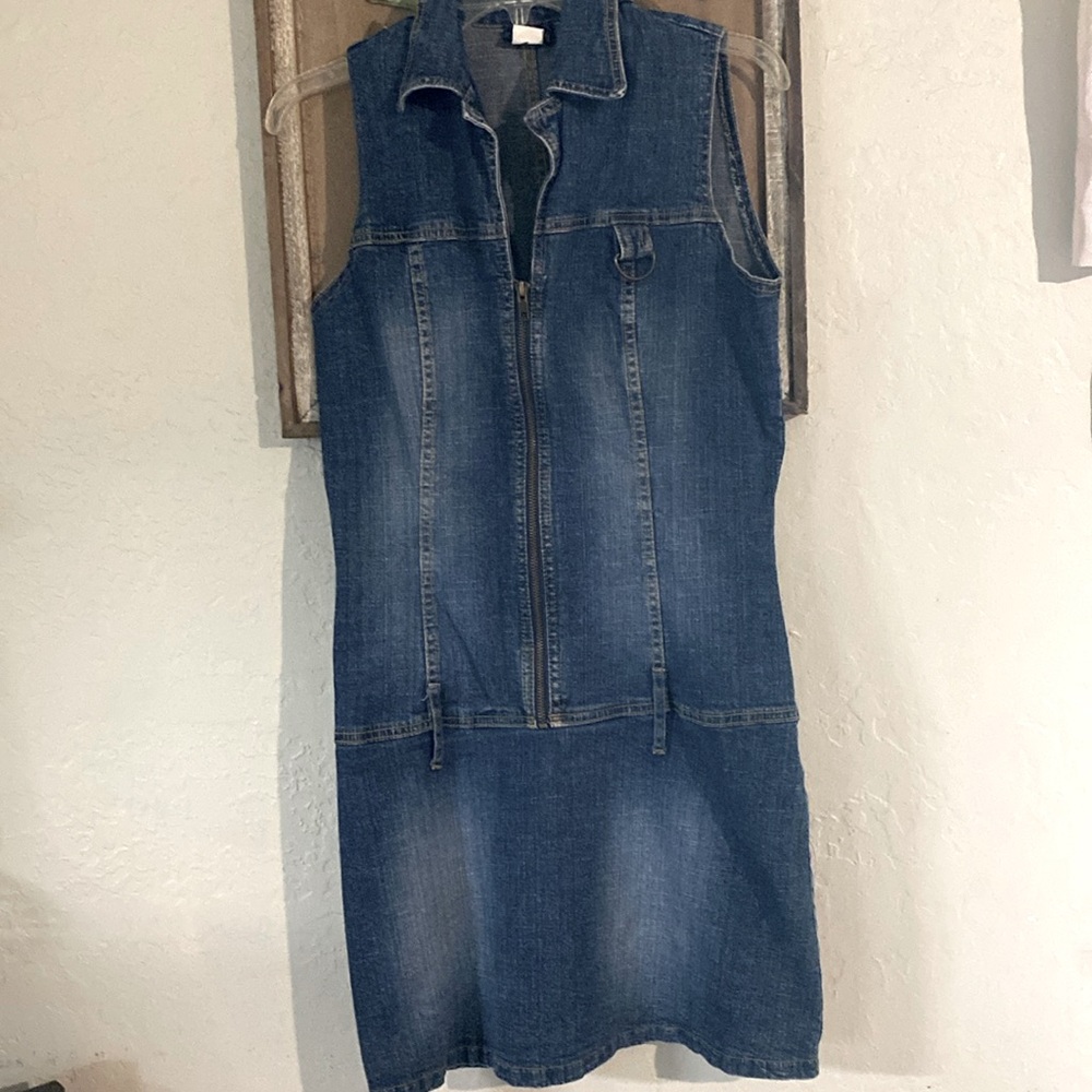 90'S BLUE DISTRESS DENIM ANGIE BODYCON MINI DRESS , ZIP UP (My Closet)